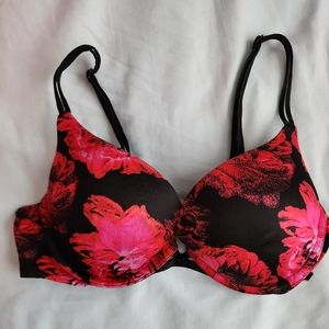 Victoria's Secret Very Sexy Push-up Bra 32B Pink Black Red Floral Flowers